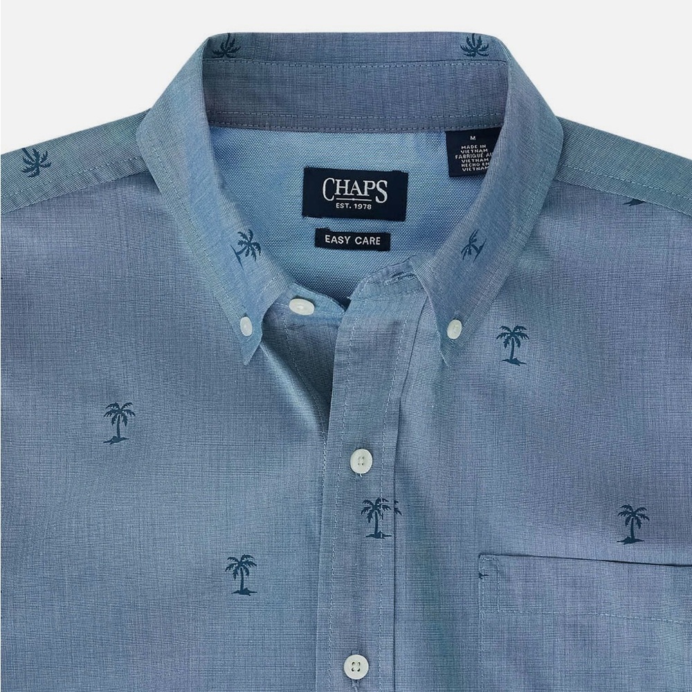 Chaps Palm Tree Woven Shirt Sleeve Button Down Shirt - Picture 5 of 10